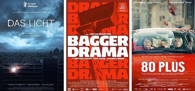 A Szemrevaló Filmfesztivál 2025 három filmes plakátja közös képen. A fény. Gépek tánca. 80 Plusz. 