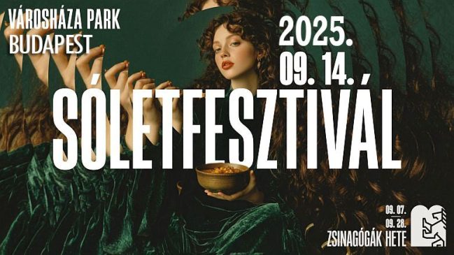 Promóciós kép a 2025-ös Sóletfesztiválhoz, ahol magyar, izraeli és indiai sóletkülönlegességek kóstolhatók.